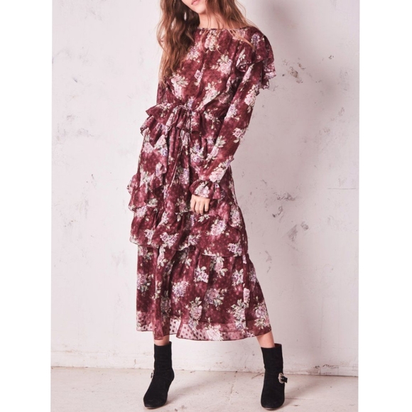 LoveShackFancy Sonia Silk Floral Midi Dress K31 - Picture 3 of 11